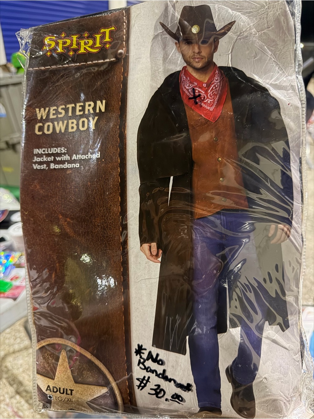 Spirit Men's Western Cowboy Costume Jacket with attached Vest - Black/Brown